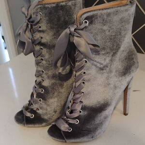 Abella Gray Velvet Lace-Up Heeled Boots